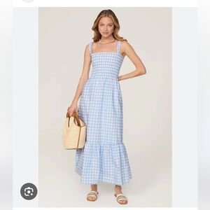 Hill House Light Blue Checkered Maxi Dress